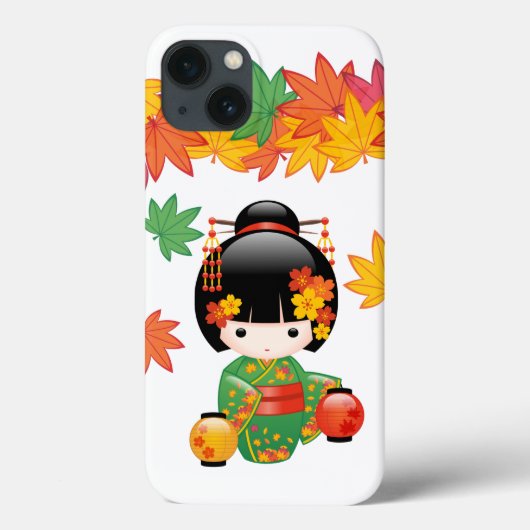 Fall Kokeshi Doll - Green Kimono Geisha Girl Case-Mate iPhone Hülle (Rückseite)