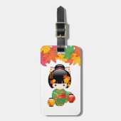 Fall Kokeshi Doll - Green Kimono Geisha Girl Gepäckanhänger (Vorderseite vertikal)