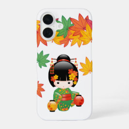Fall Kokeshi Doll - Green Kimono Geisha Girl iPhone 16 Hülle