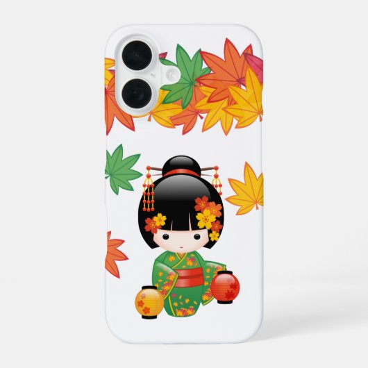 Fall Kokeshi Doll - Green Kimono Geisha Girl iPhone 16 Hülle (Rückseite)
