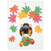 Fall Kokeshi Doll - Green Kimono Geisha Girl Klemmbrett (Rückseite)