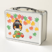 Fall Kokeshi Doll - Green Kimono Geisha Girl Metall Brotdose (Rückseite)