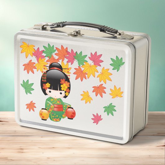 Fall Kokeshi Doll - Green Kimono Geisha Girl Metall Brotdose