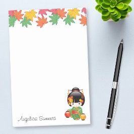 Fall Kokeshi Doll - Green Kimono Geisha Girl Post-it Klebezettel