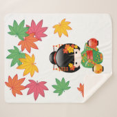 Fall Kokeshi Doll - Green Kimono Geisha Girl Sherpadecke (Vorderseite (Horizontal))