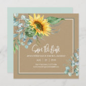Fall Kraft Papier Sonnenblume Eukalyptus Save The Date (Vorne/Hinten)