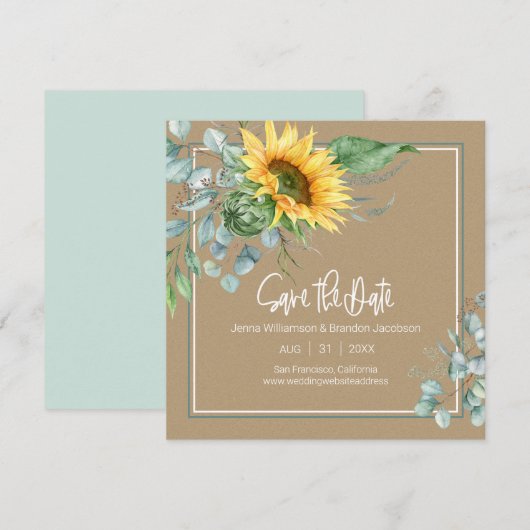 Fall Kraft Papier Sonnenblume Eukalyptus Save The Date (Vorne/Hinten)
