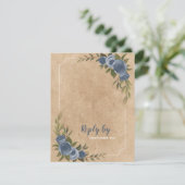 Fall Kraft Style Rustic Blue Floral Wedding RSVP Karte (Stehend Vorderseite)