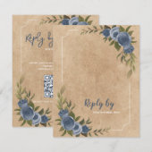 Fall Kraft Style Rustic Blue Floral Wedding RSVP Karte (Vorne/Hinten)