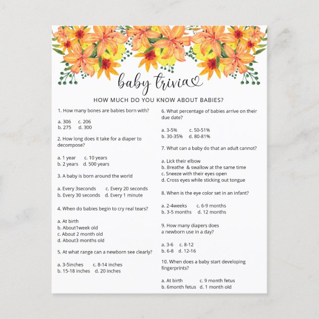 Fall Kürbis Baby Trivia | Baby Showspiel (Vorderseite)