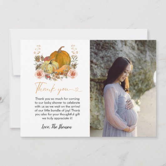 Fall Kürbis Babydusche Dank Karte (Vorderseite)
