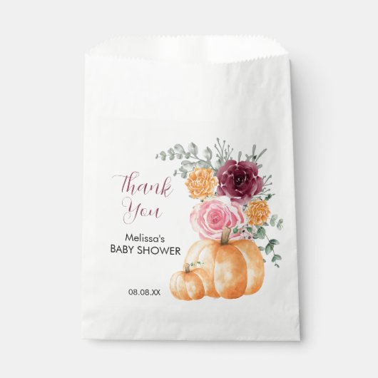 Fall Kürbis burgundrot rot Rosa Blumengrün Danke Geschenktütchen (Vorderseite)