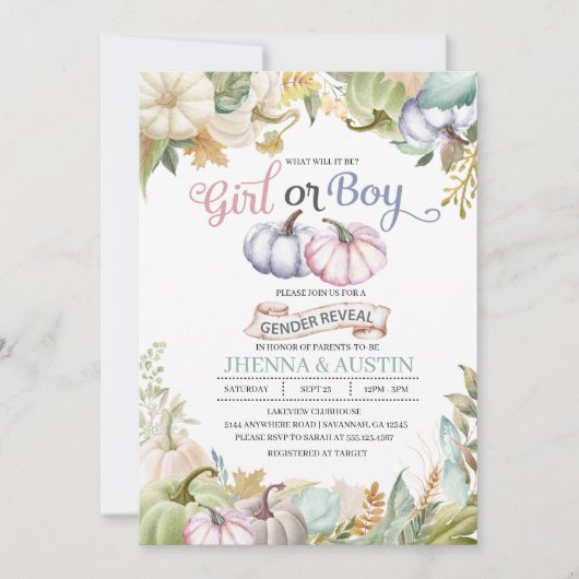 Fall-Kürbis-Herbst-Geschlecht decken Einladung auf (Vorderseite)