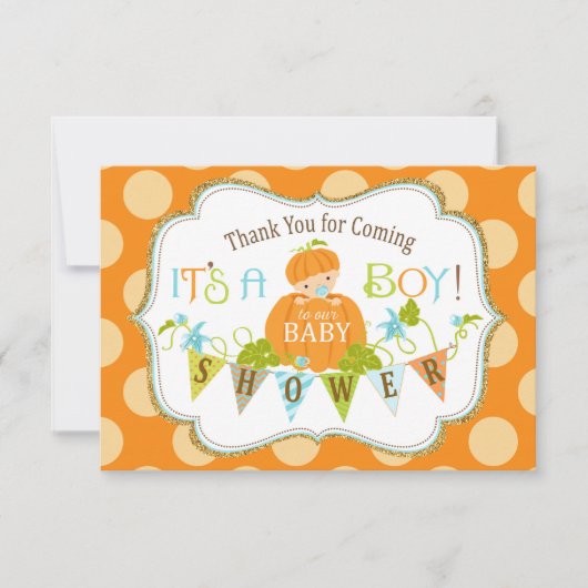 Fall-Kürbis-Jungen-GoldGlitzer danken Ihnen Dankeskarte (Vorderseite)