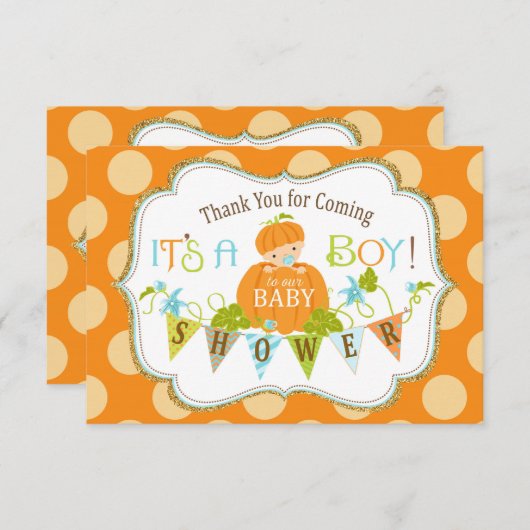 Fall-Kürbis-Jungen-GoldGlitzer danken Ihnen Dankeskarte (Vorne/Hinten)