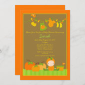 Fall-Kürbis-Mädchen-Wäscheleine-Babyparty laden Einladung (Vorne/Hinten)