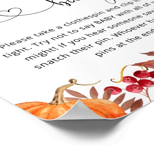 Fall Kürbis Sag kein Babyposter Poster (Ecke)