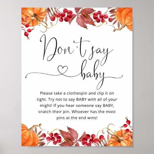 Fall Kürbis Sag kein Babyposter Poster (Vorne)