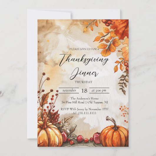 Fall Kürbis und Hues-Erntedank Einladung (Vorderseite)