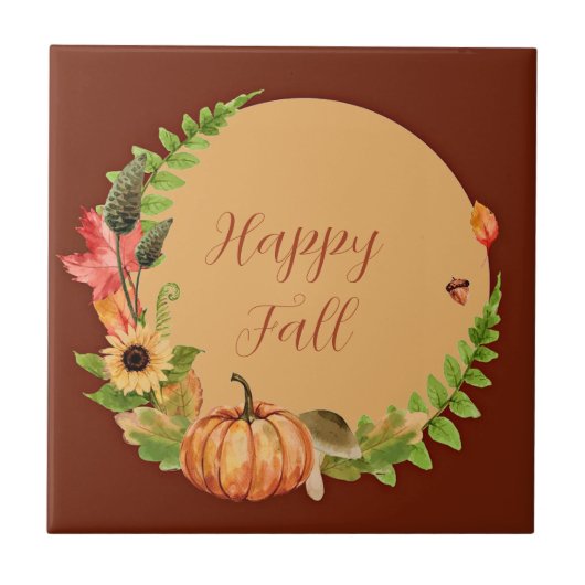 Fall Kürbis und Natur mit anpassbarem Text Fliese (Vorderseite)