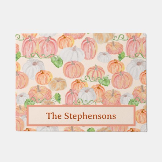 Fall Kürbiskürbis Familienname Sonderempfang Fußmatte (Vorderseite)