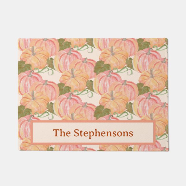 Fall Kürbiskürbis Familienname Sonderempfang Fußmatte (Vorderseite)