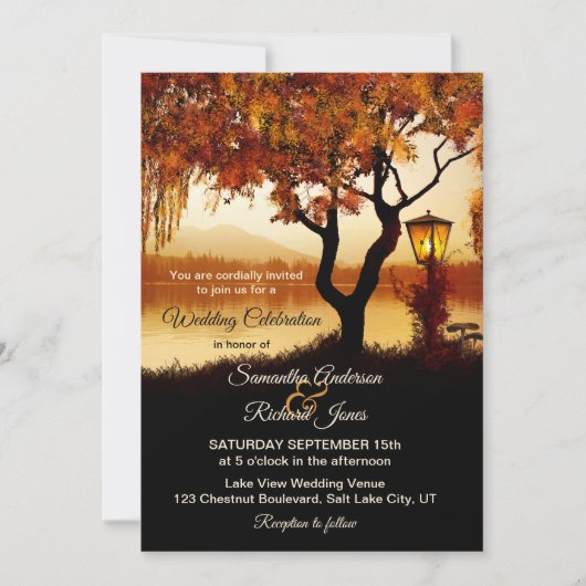 Fall Lake View Tree Einladung Hochzeit (Vorderseite)