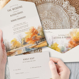 Fall Lake Water Country Hochzeit alles in einem All In One Einladung
