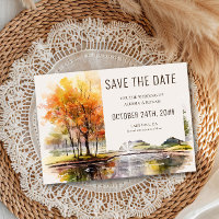 Fall Lake Watercolor Country Park Save the Date