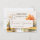 Fall Lake Watercolor Woodsy Landschaft UAWG RSVP Karte (Vorderseite)