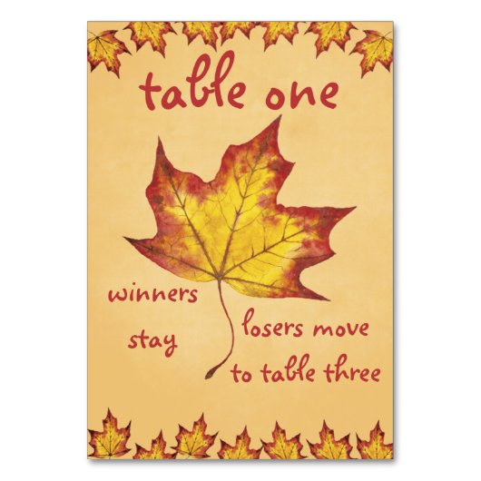 Fall Leaf Bunco Table Card #1 Tischnummer (Vorderseite)