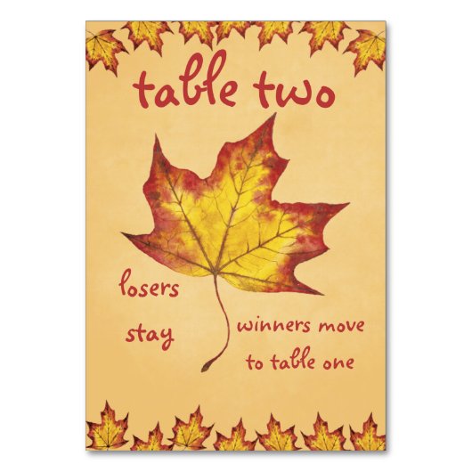 Fall Leaf Bunco Table Card #2 Tischnummer (Rückseite)