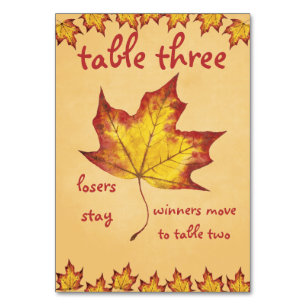 Fall Leaf Bunco Table Card #3 Tischnummer