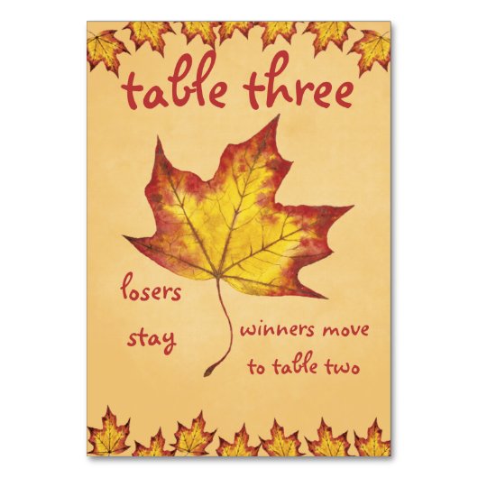 Fall Leaf Bunco Table Card #3 Tischnummer (Vorderseite)
