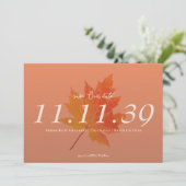 Fall Leaf Burnt Orange Terracotta 3 Foto Wedding Save The Date (Stehend Vorderseite)