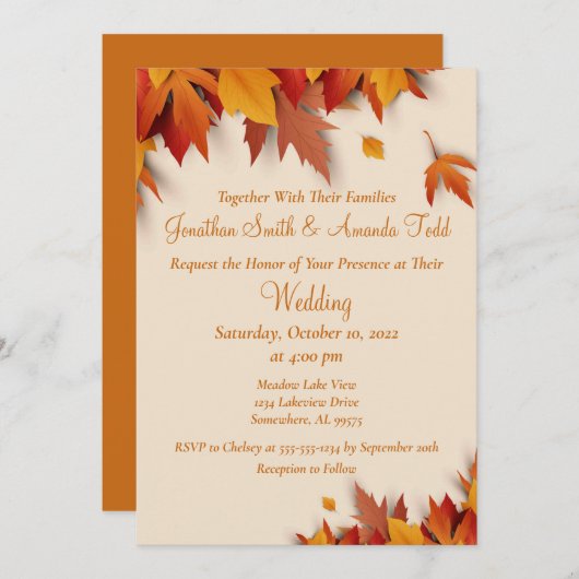Fall Leaf Classic Wedding Einladung (Vorne/Hinten)