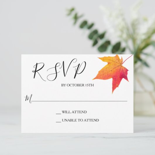 Fall Leaf Elegant Reaktion auf Hochzeiten UAWG RSVP Karte (Stehend Vorderseite)