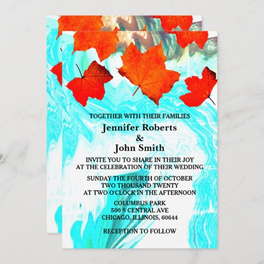 Fall Leaf Geode Agate Art Abstrakte Custom Wedding Einladung (Vorne/Hinten)
