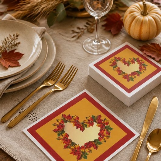 Fall Leaf Heart Paper Napkin Serviette