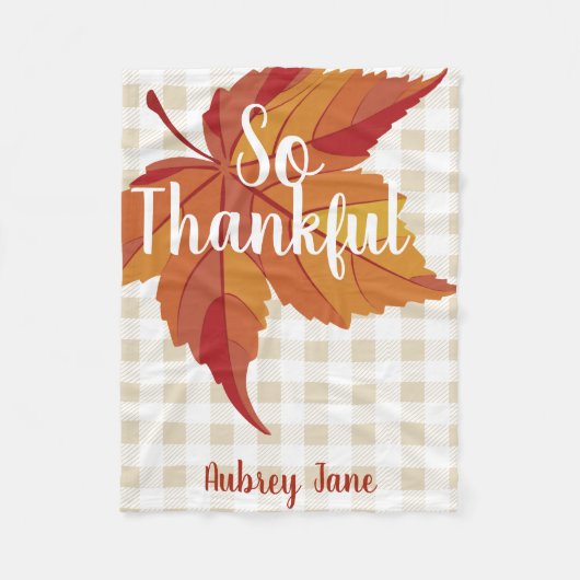 Fall Leaf & Kariert Baby's First Erntedank Fleecedecke (Vorderseite)