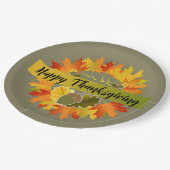 Fall Leaf Kranz mit Acorns, glückliches Erntedankf Pappteller (Schrägansicht)