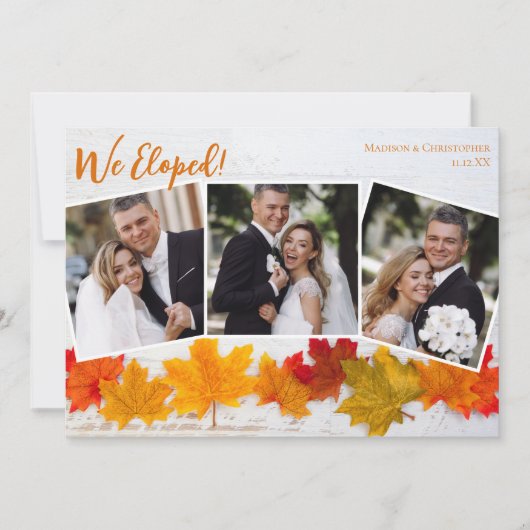 Fall Leaf Newlywed Foto Wedding Ankündigung (Vorderseite)