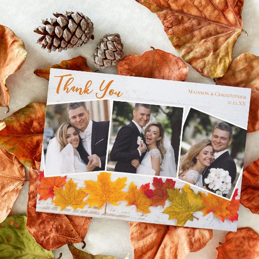 Fall Leaf Newlywed Foto Wedding Dankeskarte