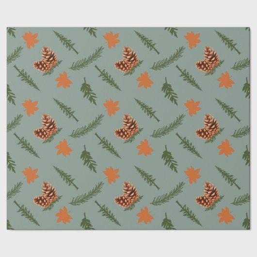 Fall Leaf und Pinecone Nahtlose Wrapping Paper Art Geschenkpapier (Saum)