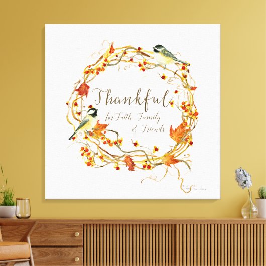 Fall Leaf Wreath Dankbarkeit Faith Family Friends Leinwanddruck (Insitu (Wohnzimmer))