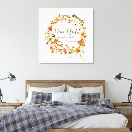 Fall Leaf Wreath Dankbarkeit Faith Family Friends Leinwanddruck (Insitu (Schlafzimmer))