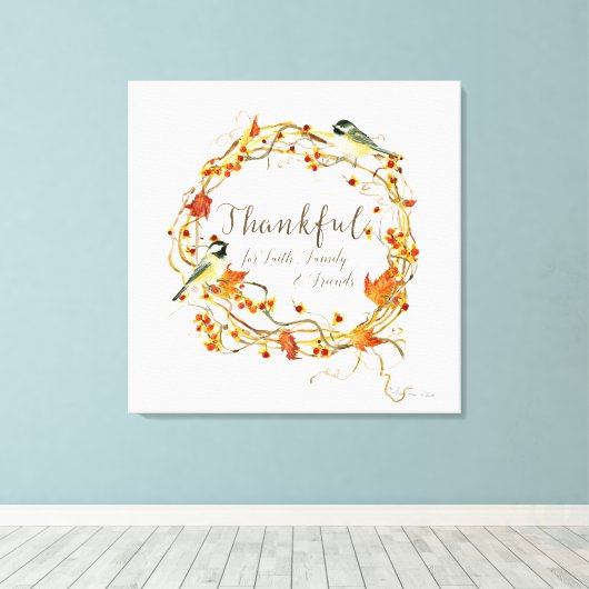 Fall Leaf Wreath Dankbarkeit Faith Family Friends Leinwanddruck (Insitu (Holzboden))