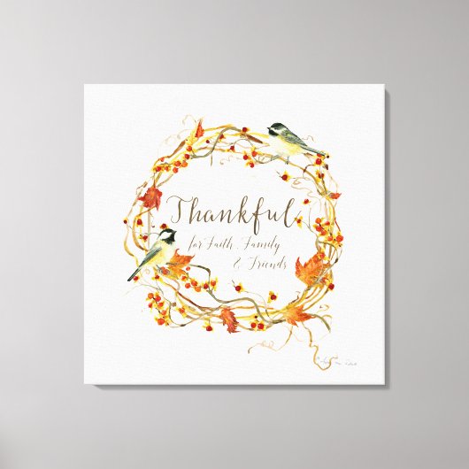 Fall Leaf Wreath Dankbarkeit Faith Family Friends Leinwanddruck (Vorderseite)