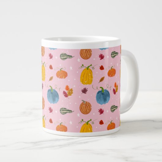 Fall Leaves and Gourds on Pink Background Jumbo-Tasse (Vorderseite Rechts)