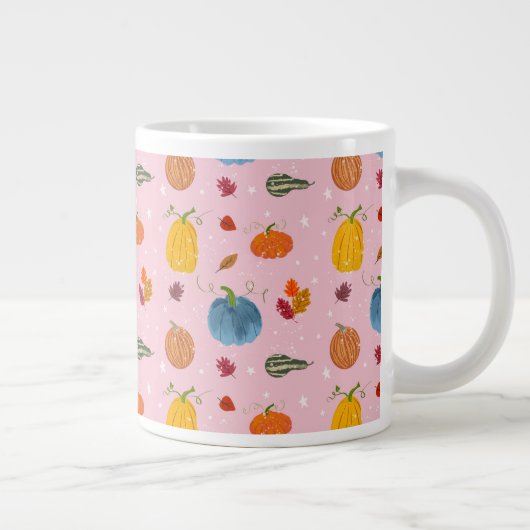 Fall Leaves and Gourds on Pink Background Jumbo-Tasse (Rechts)